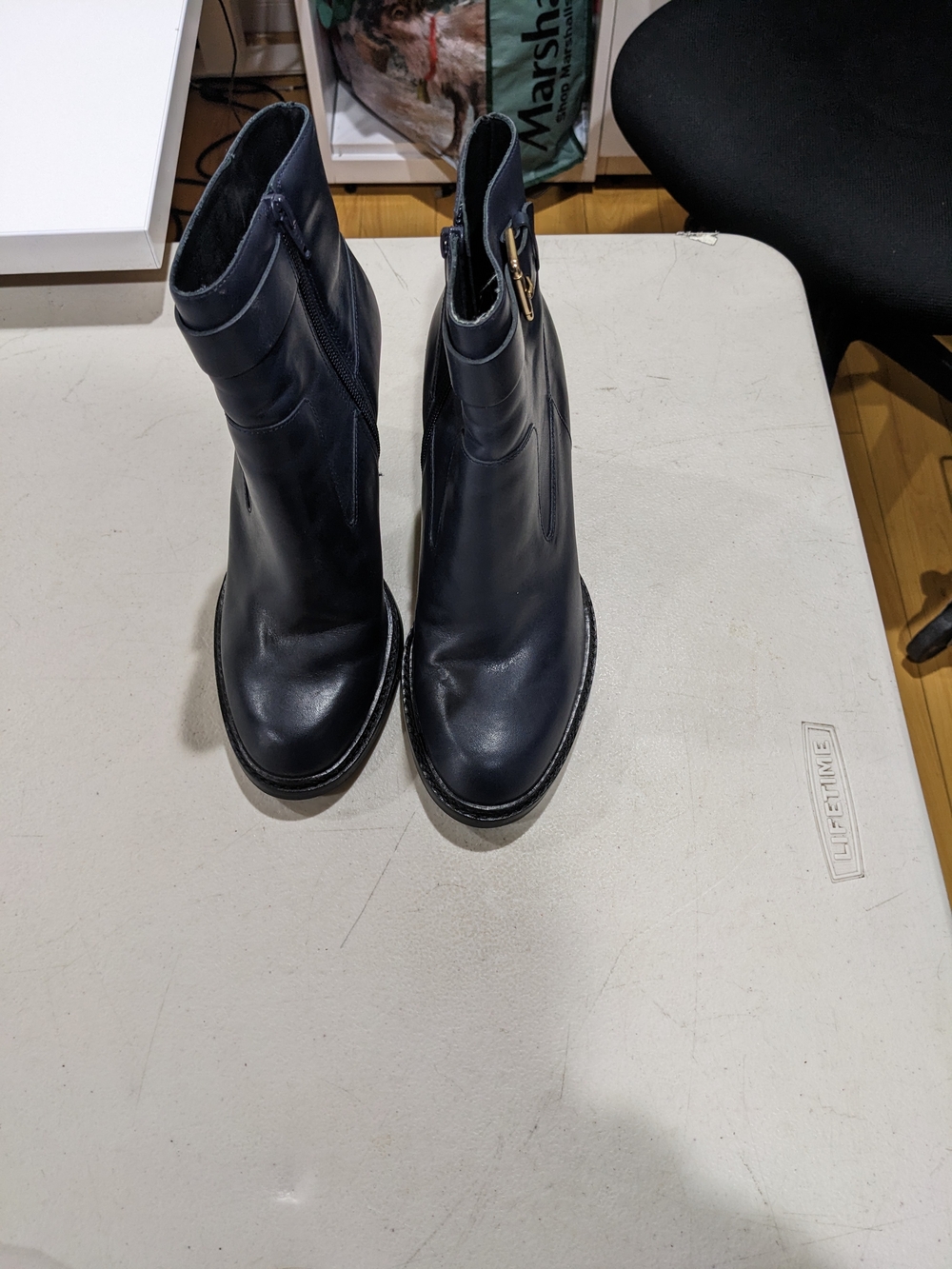 Minelli Black Leather Ankle Boots with Gold Buckle